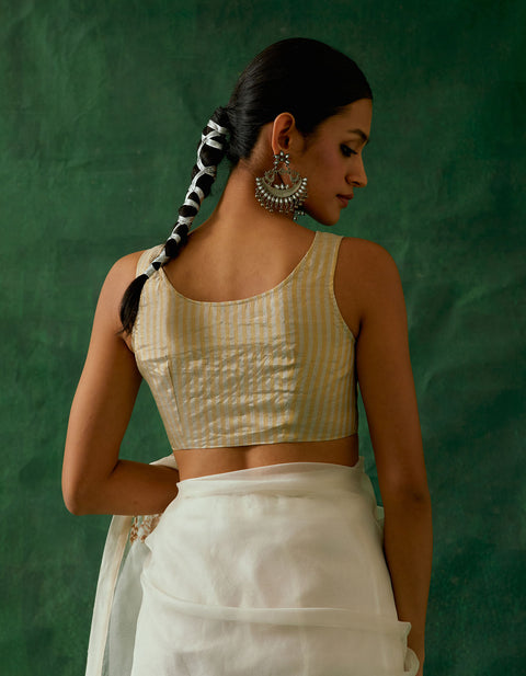 Buy Pink Zari Silk Sleeveless Blouse in Handwoven Fabric | Vinusto