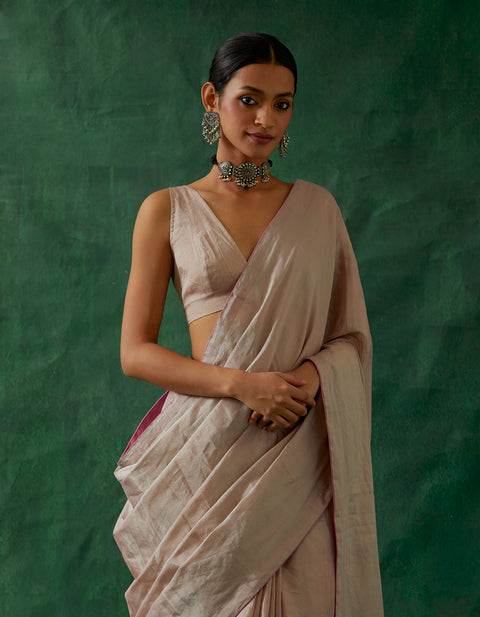 Shop Gold Zari Sleeveless Blouse in Handwoven Fabric | Vinusto