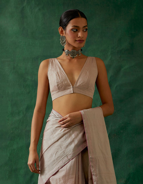 Order Gold Zari Sleeveless Blouse in Handwoven Fabric | Vinusto
