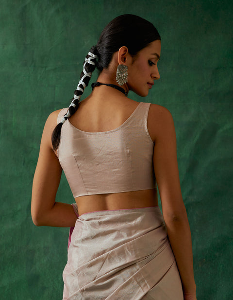 Buy Gold Zari Sleeveless Blouse in Handwoven Fabric | Vinusto