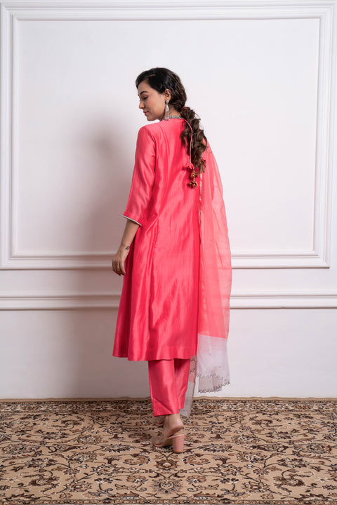 Luxury Embroidered Pink Chanderi Suit set (set of 2) by Vinusto