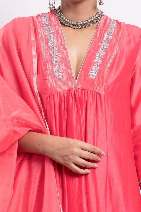 Order Embroidered Pink Chanderi Suit set (set of 2) by Vinusto