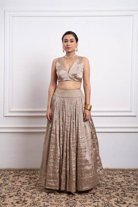 Order Beige Zari Embroidered Lehanga - By Vinusto