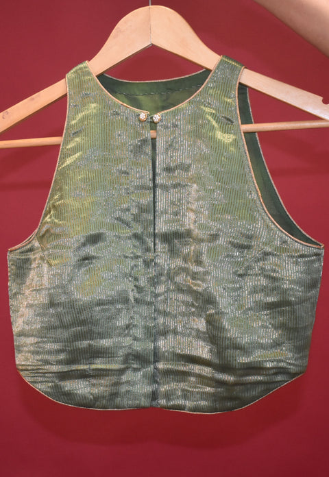 Order Curved Hem Olive Green & Gold Blouse in Chanderi Handloom | Vinusto