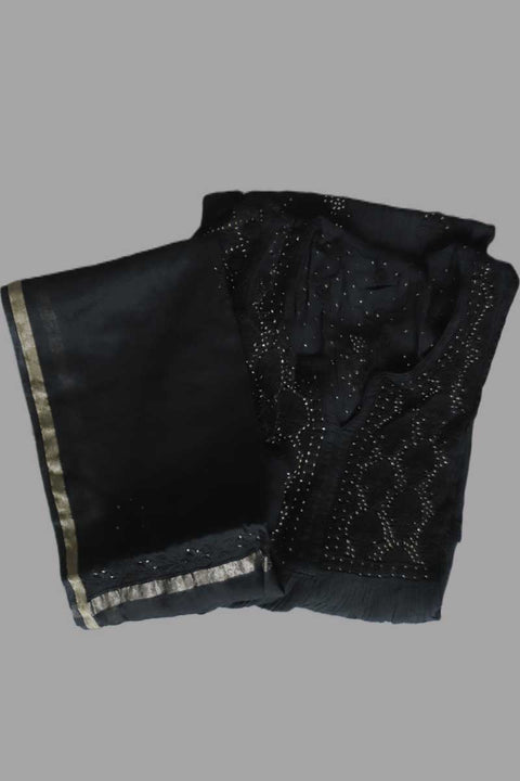 Mulmul Chikankari Kurta and Chanderi Dupatta in Black (Set of 2)