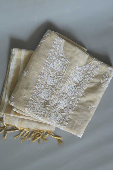Tissue Chikankari Kurta and Dupatta in Beige Cream (Set of 2)
