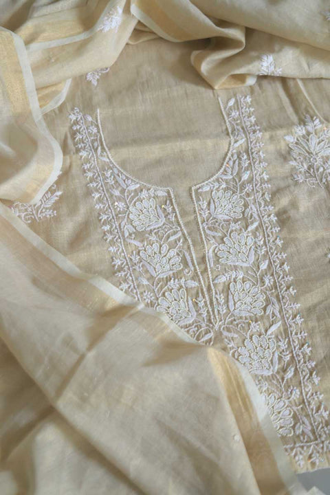 Tissue Chikankari Kurta and Dupatta in Beige Cream (Set of 2)