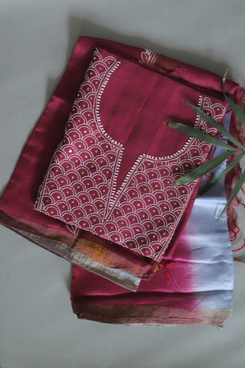 Chanderi Chikankari Kurta & Dupatta in Plum Pink and Blue (Set of 2)