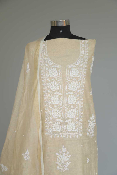 Tissue Chikankari Kurta and Dupatta in Beige Cream (Set of 2)
