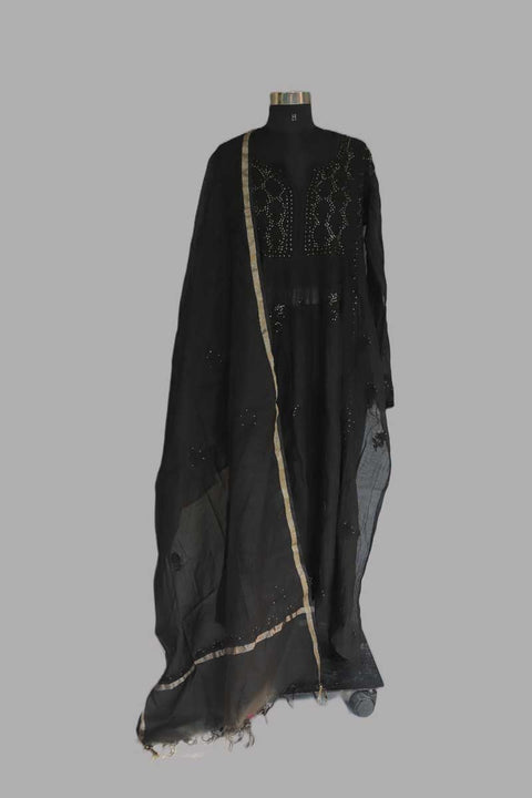 Mulmul Chikankari Kurta and Chanderi Dupatta in Black (Set of 2)