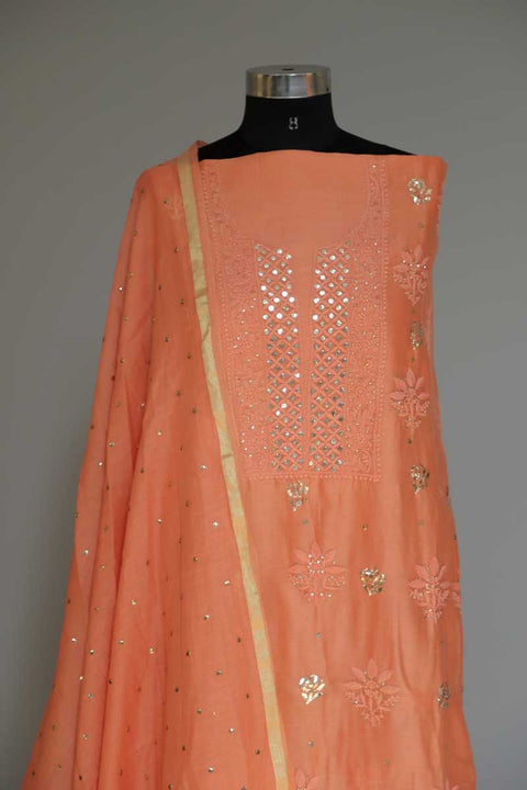 Chanderi Chikankari Kurta & Dupatta in Tangerine Orange (Set of 2)