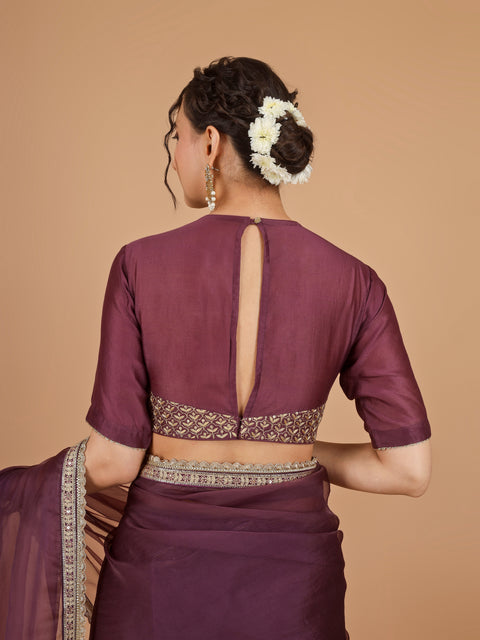 Chanderi Organza Silk Saree with lace details & Embroidered Blouse (Set of 2)