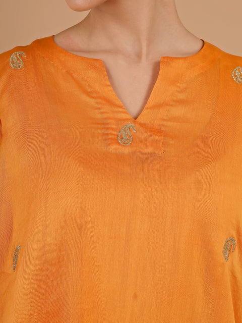 Orange Asymmetric Tunic with Bunched Pants Co-Ord (Set of 3)