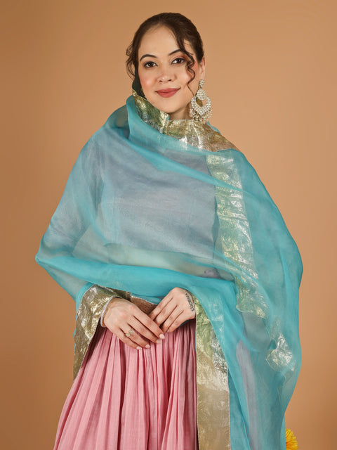 Light Pink Chanderi Lehenga Set with Zari Blouse & Katan Silk Dupatta