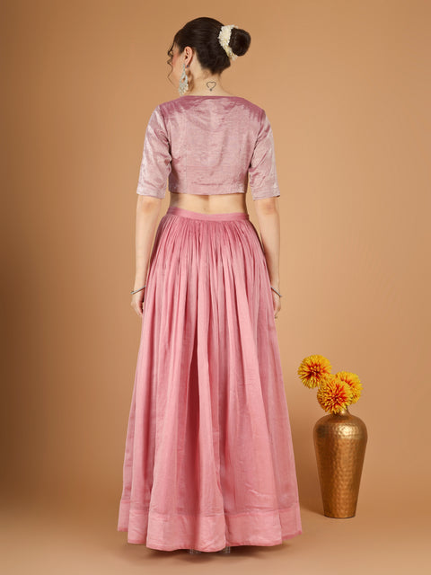 Light Pink Chanderi Lehenga Set with Zari Blouse & Katan Silk Dupatta