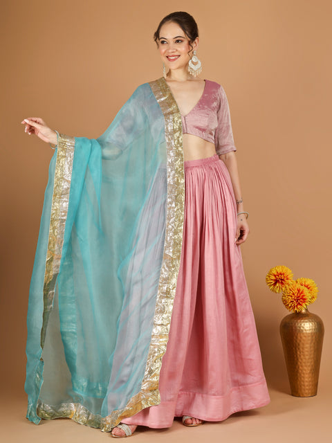 Light Pink Chanderi Lehenga Set with Zari Blouse & Katan Silk Dupatta