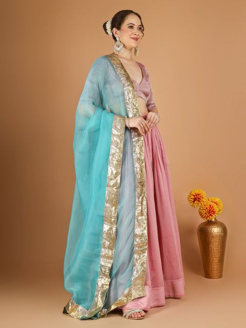 Light Pink Chanderi Lehenga Set with Zari Blouse & Katan Silk Dupatta