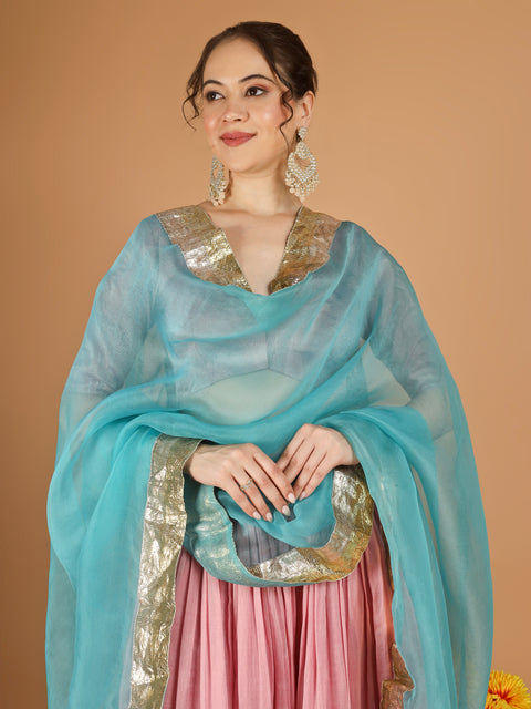 Light Pink Chanderi Lehenga Set with Zari Blouse & Katan Silk Dupatta