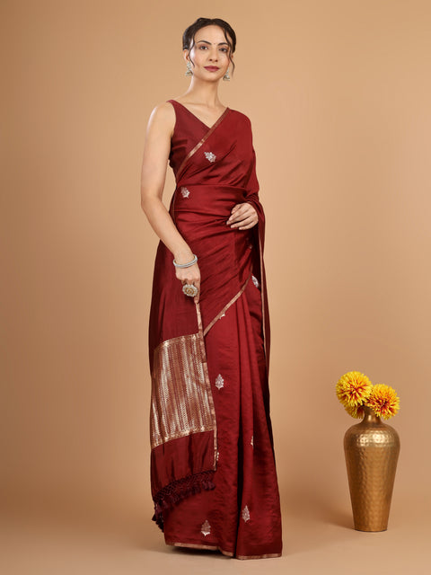 Deep Burgundy Kadhwa Banarasi Katan Silk Saree