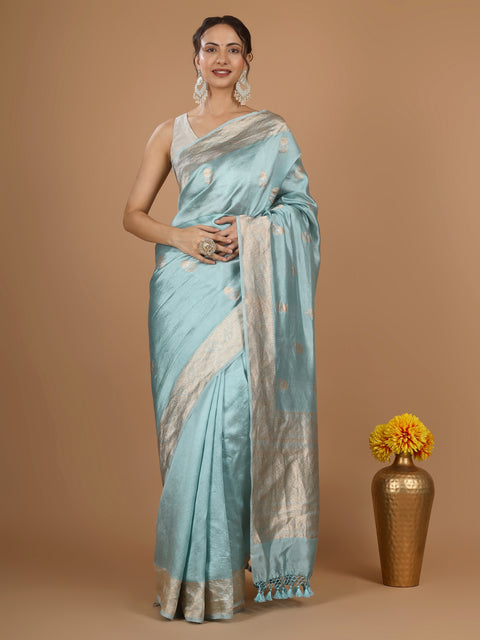 Powder Blue Kadhwa Banarasi Katan Silk Saree