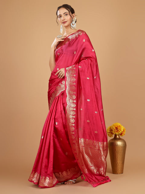 Hot Pink Kadhwa Banarasi Katan Silk Saree