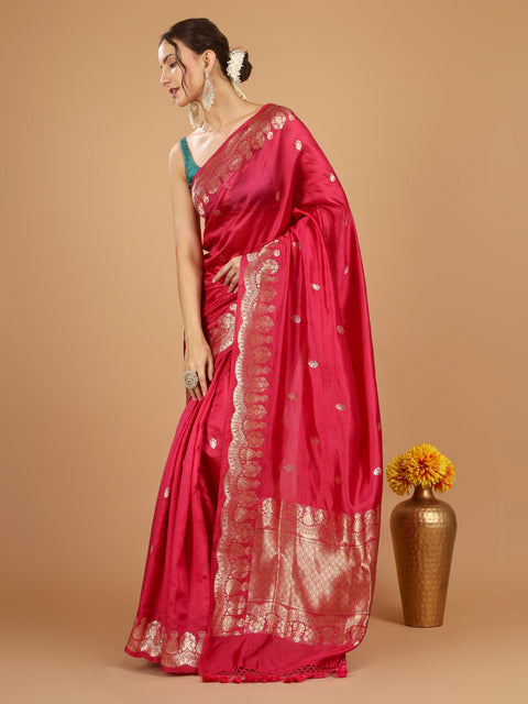 Hot Pink Kadhwa Banarasi Katan Silk Saree