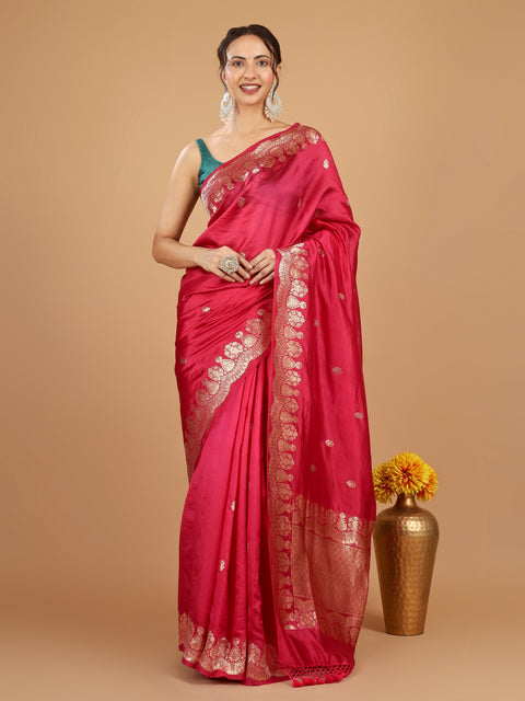Hot Pink Kadhwa Banarasi Katan Silk Saree
