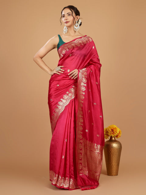 Hot Pink Kadhwa Banarasi Katan Silk Saree