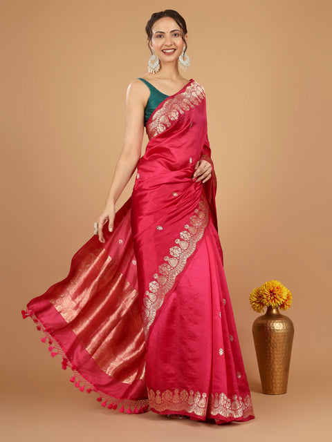 Hot Pink Kadhwa Banarasi Katan Silk Saree