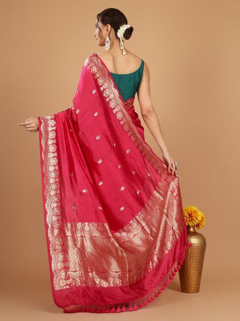 Hot Pink Kadhwa Banarasi Katan Silk Saree