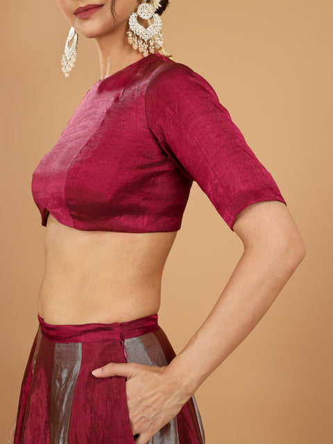 Beige & Plum Chessboard Zari Lehenga with Blouse & Chanderi Dupatta (Set of 3)