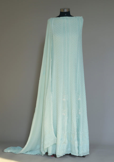 Chikankari Anarkali Kurta Set in Mint (Set of 3)