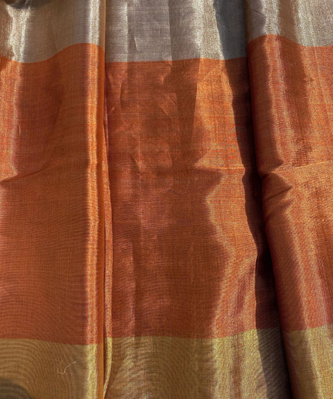 Handwoven Zari Fabric with Rust, Gold & Copper panels (Handloom)