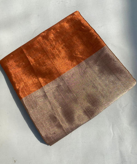 Handwoven Zari Fabric with Rust, Gold & Copper panels (Handloom)