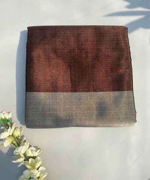 Handwoven Zari Stripe Fabric in Silver, Gold & Coffee Stripes (Handloom)