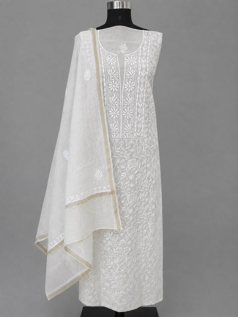 Hand- embroidered Mul Chanderi Chikankari Kurta and Dupatta (Set of 2)- Unstitched
