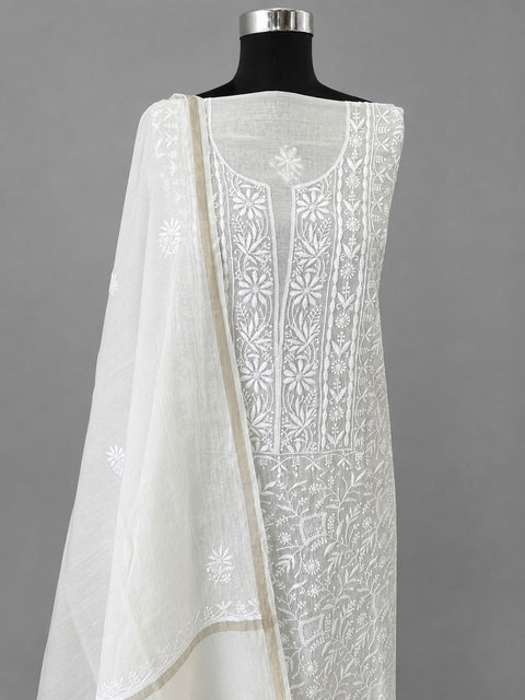 Hand- embroidered Mul Chanderi Chikankari Kurta and Dupatta (Set of 2)- Unstitched
