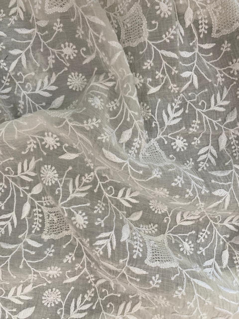 Hand- embroidered Mul Chanderi Chikankari Kurta and Dupatta (Set of 2)- Unstitched