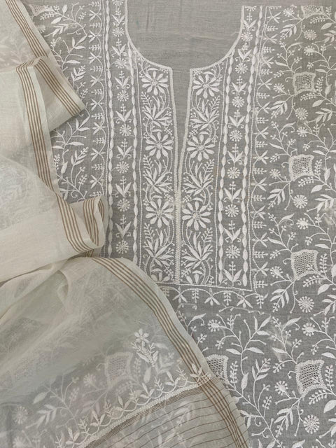 Hand- embroidered Mul Chanderi Chikankari Kurta and Dupatta (Set of 2)- Unstitched