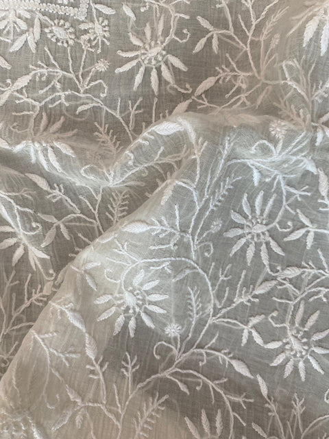 Hand- embroidered Mul Chanderi Chikankari Kurta and Dupatta (Set of 2)- Unstitched
