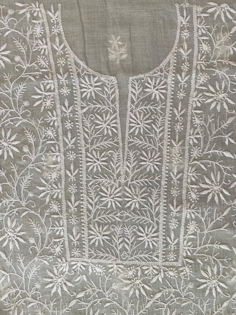 Hand- embroidered Mul Chanderi Chikankari Kurta and Dupatta (Set of 2)- Unstitched