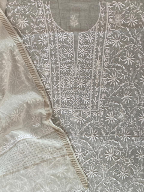Hand- embroidered Mul Chanderi Chikankari Kurta and Dupatta (Set of 2)- Unstitched