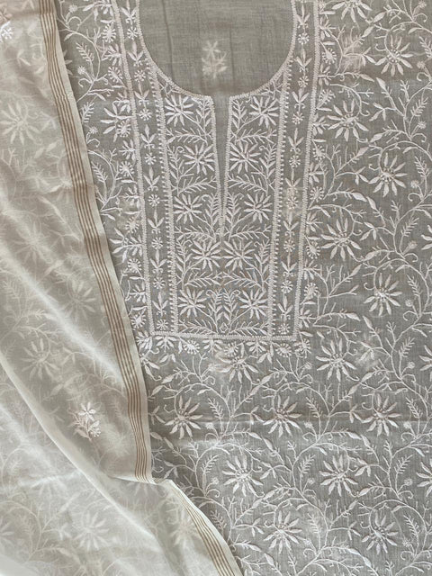 Hand- embroidered Mul Chanderi Chikankari Kurta and Dupatta (Set of 2)- Unstitched