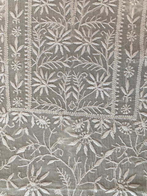 Hand- embroidered Mul Chanderi Chikankari Kurta and Dupatta (Set of 2)- Unstitched