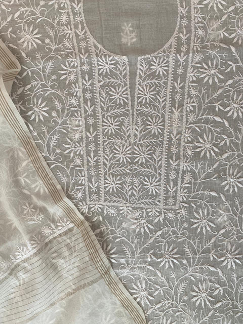 Hand- embroidered Mul Chanderi Chikankari Kurta and Dupatta (Set of 2)- Unstitched