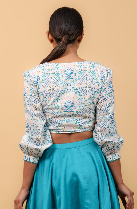 Premium Wrap Blouse in Handblock Printed Cotton | Vinusto