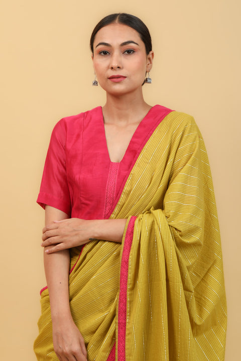 Buy Pink Chanderi Blouse with Lace Inserts | Vinusto