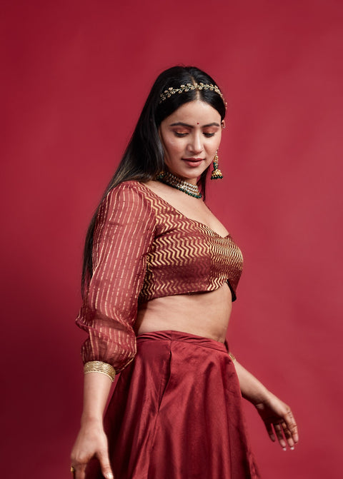 Order Maroon Smocking Blouse in Zari Chanderi Handloom | Vinusto