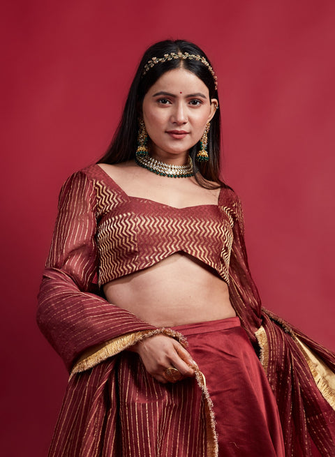 Shop Maroon Smocking Blouse in Zari Chanderi Handloom | Vinusto