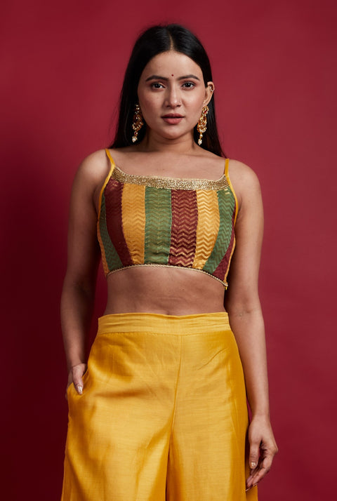 Buy Spaghetti Blouse in Multi-Colored Zari Weave | Vinusto